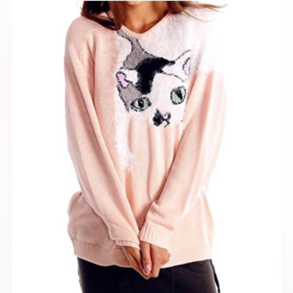 Rare Wildfox White Label Peach Oversized Joan the Cat Sweater Size XS - Picture 6 of 13